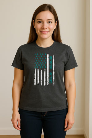 Recovery T-Shirt, Teal Ribbon Distressed Flag Design for Sobriety Support and Healing