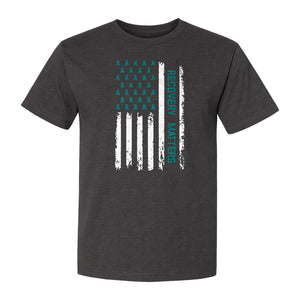 Recovery T-Shirt, Teal Ribbon Distressed Flag Design for Sobriety Support and Healing