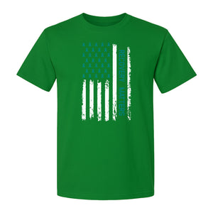 Recovery T-Shirt, Teal Ribbon Distressed Flag Design for Sobriety Support and Healing