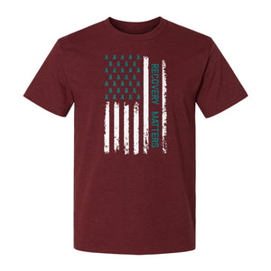 Recovery T-Shirt, Teal Ribbon Distressed Flag Design for Sobriety Support and Healing