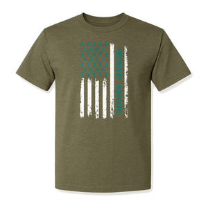 Recovery T-Shirt, Teal Ribbon Distressed Flag Design for Sobriety Support and Healing
