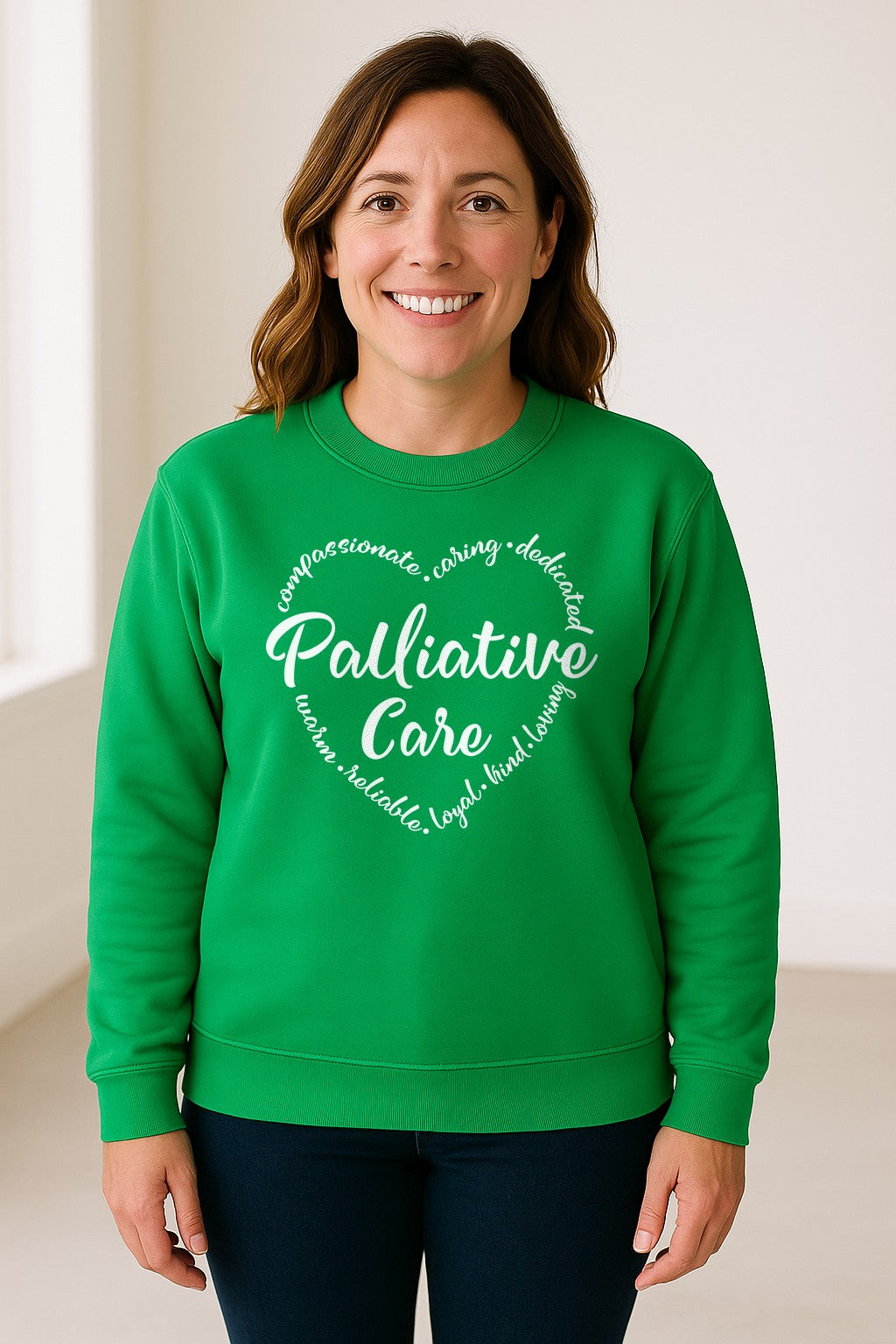 Palliative Care Sweatshirt, Compassionate Caring Dedicated Script Word Design for Nurses and Doctors