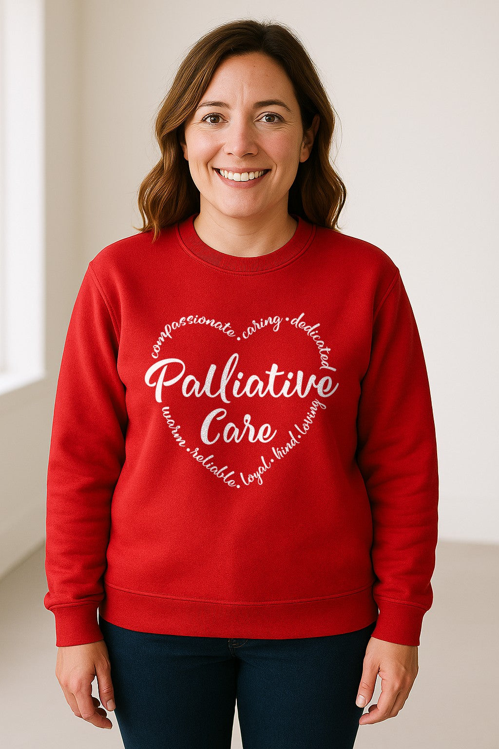 Palliative Care Sweatshirt, Compassionate Caring Dedicated Script Word Design for Nurses and Doctors