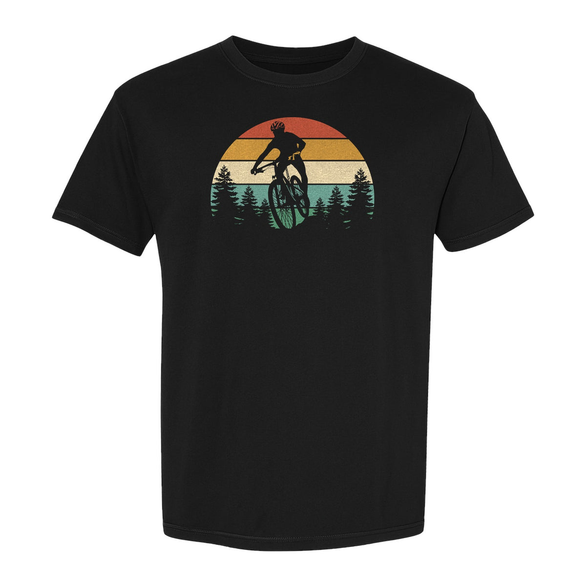 Mountain Biking T-Shirt, Retro Sunset Cyclist Design for Trail Riders and Outdoor Adventure Fans