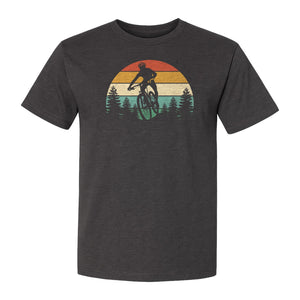 Mountain Biking T-Shirt, Retro Sunset Cyclist Design for Trail Riders and Outdoor Adventure Fans