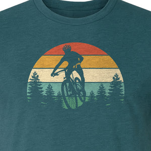 Mountain Biking T-Shirt, Retro Sunset Cyclist Design for Trail Riders and Outdoor Adventure Fans