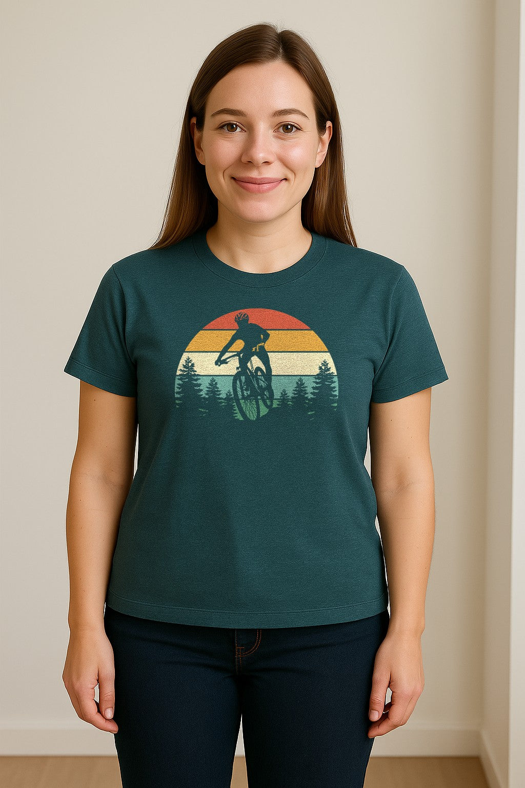 Mountain Biking T-Shirt, Retro Sunset Cyclist Design for Trail Riders and Outdoor Adventure Fans