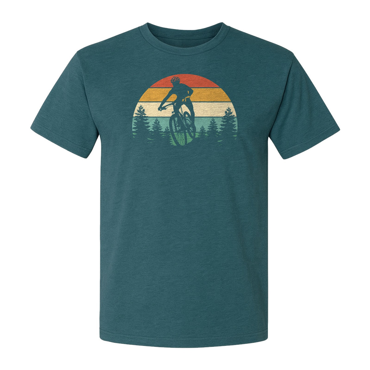 Mountain Biking T-Shirt, Retro Sunset Cyclist Design for Trail Riders and Outdoor Adventure Fans