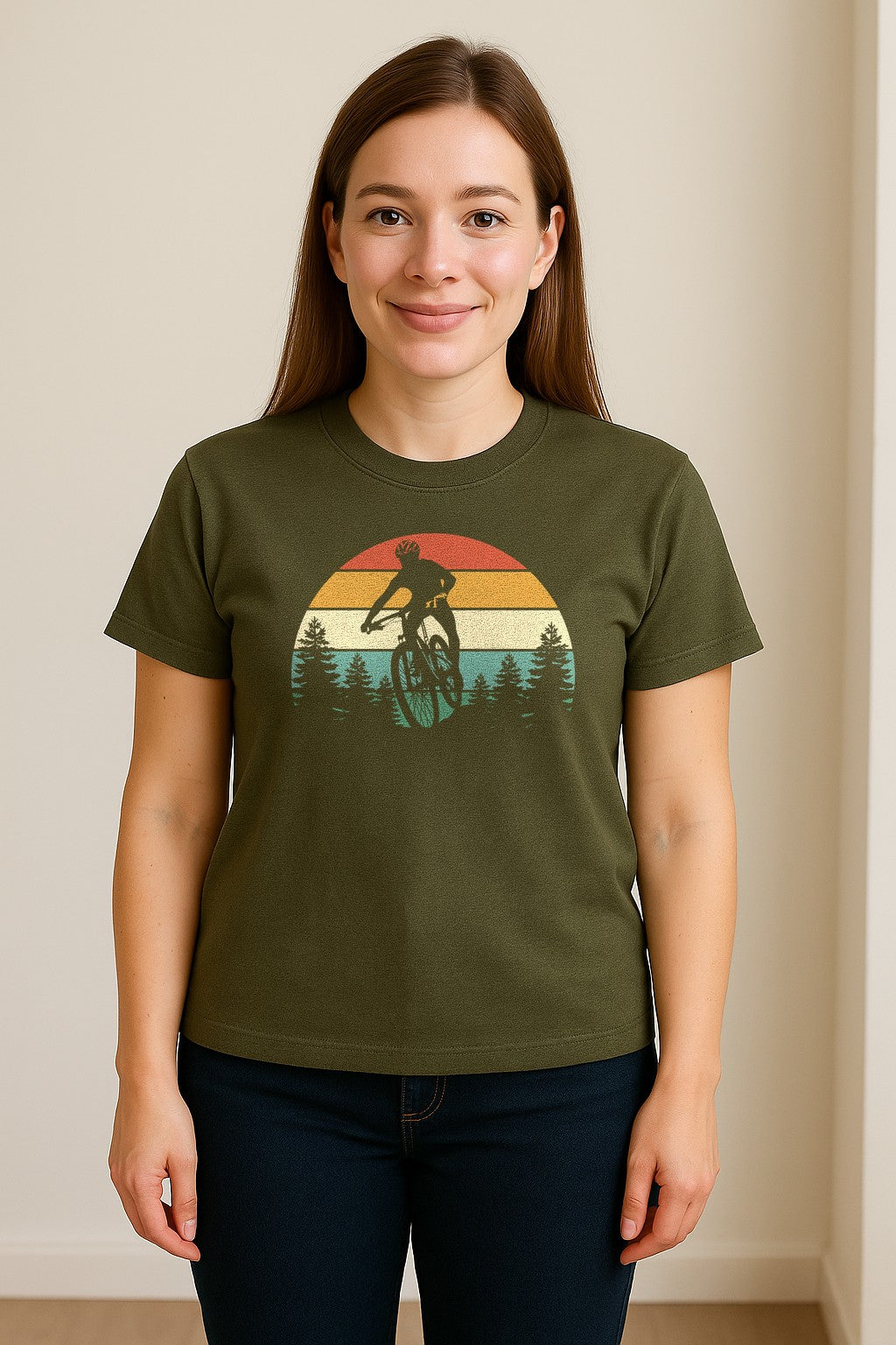 Mountain Biking T-Shirt, Retro Sunset Cyclist Design for Trail Riders and Outdoor Adventure Fans