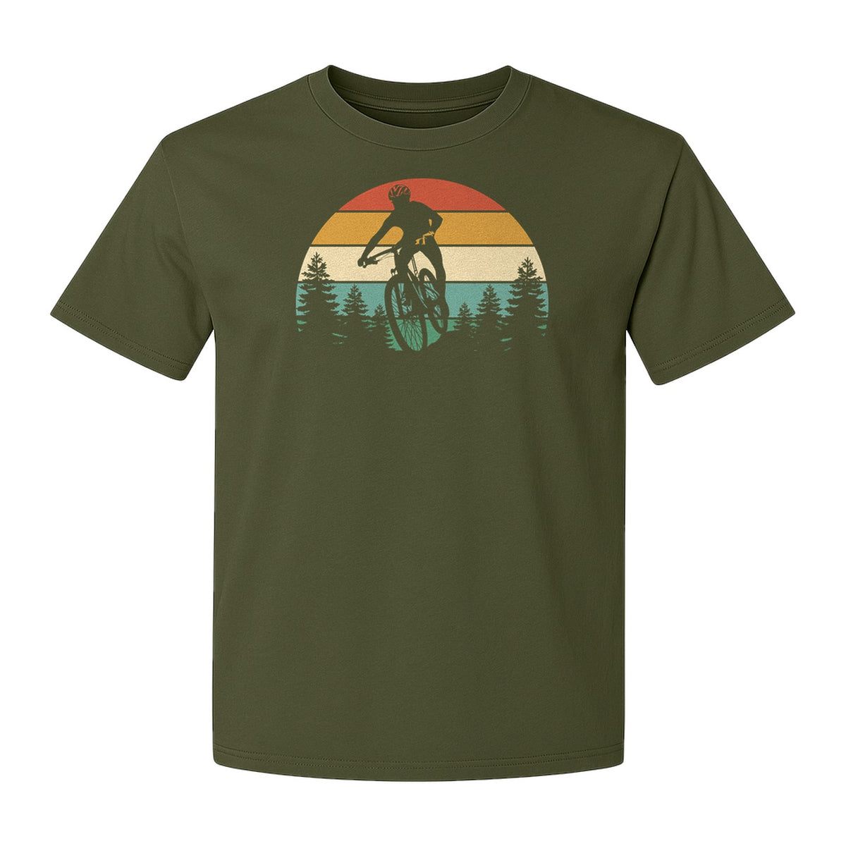Mountain Biking T-Shirt, Retro Sunset Cyclist Design for Trail Riders and Outdoor Adventure Fans