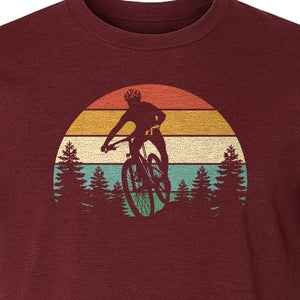 Mountain Biking T-Shirt, Retro Sunset Cyclist Design for Trail Riders and Outdoor Adventure Fans