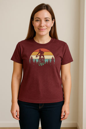 Mountain Biking T-Shirt, Retro Sunset Cyclist Design for Trail Riders and Outdoor Adventure Fans