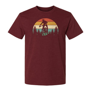 Mountain Biking T-Shirt, Retro Sunset Cyclist Design for Trail Riders and Outdoor Adventure Fans