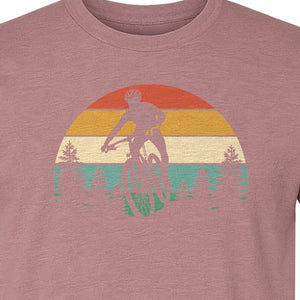 Mountain Biking T-Shirt, Retro Sunset Cyclist Design for Trail Riders and Outdoor Adventure Fans