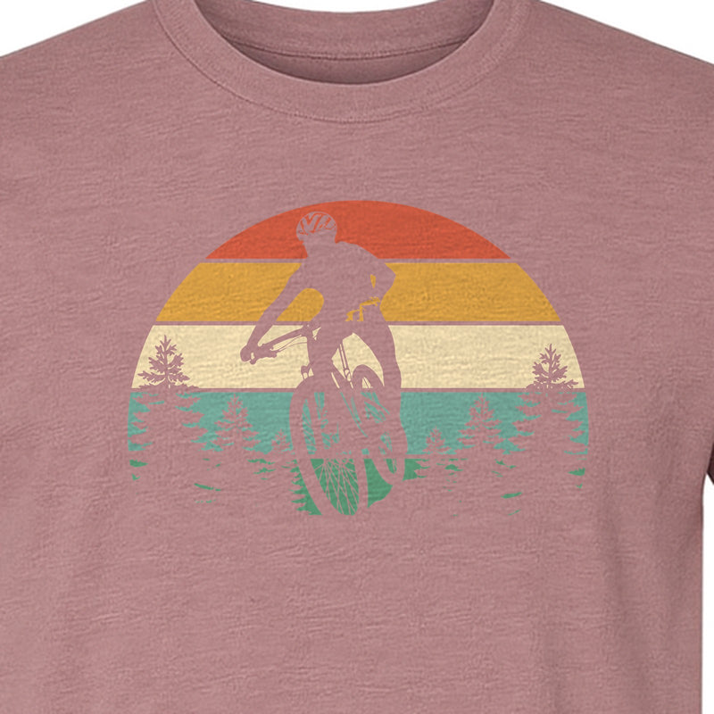 Mountain Biking T-Shirt, Retro Sunset Cyclist Design for Trail Riders and Outdoor Adventure Fans