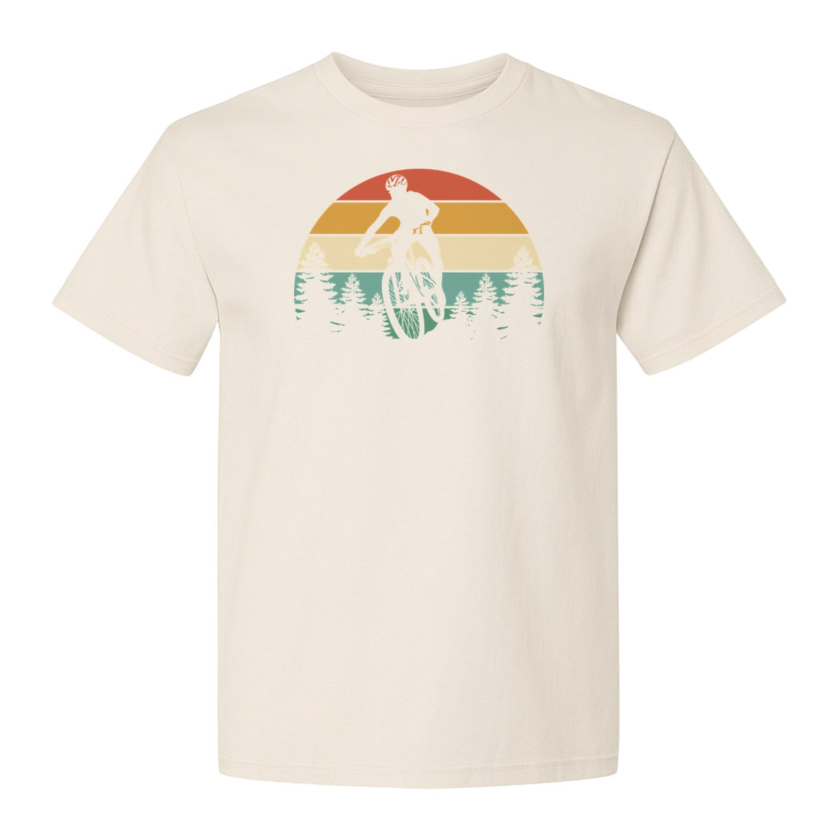 Mountain Biking T-Shirt, Retro Sunset Cyclist Design for Trail Riders and Outdoor Adventure Fans