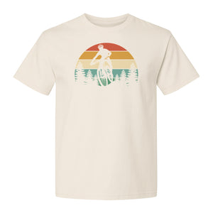 Mountain Biking T-Shirt, Retro Sunset Cyclist Design for Trail Riders and Outdoor Adventure Fans