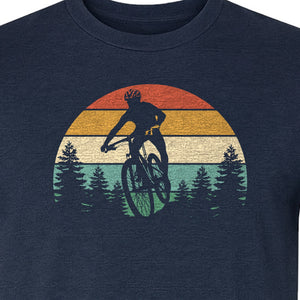 Mountain Biking T-Shirt, Retro Sunset Cyclist Design for Trail Riders and Outdoor Adventure Fans