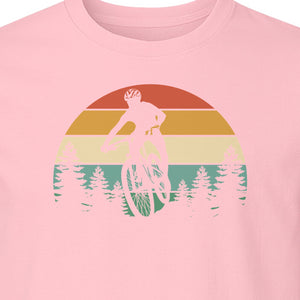 Mountain Biking T-Shirt, Retro Sunset Cyclist Design for Trail Riders and Outdoor Adventure Fans