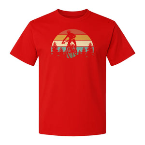 Mountain Biking T-Shirt, Retro Sunset Cyclist Design for Trail Riders and Outdoor Adventure Fans