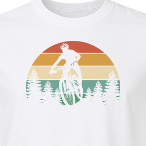 Mountain Biking T-Shirt, Retro Sunset Cyclist Design for Trail Riders and Outdoor Adventure Fans