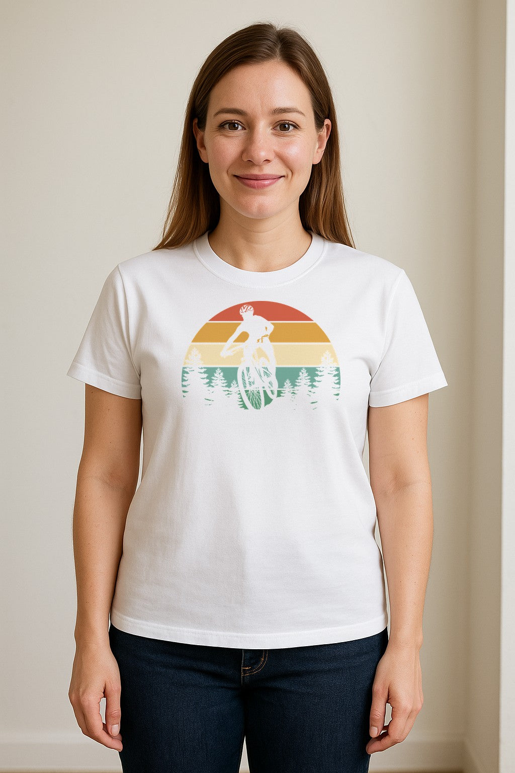 Mountain Biking T-Shirt, Retro Sunset Cyclist Design for Trail Riders and Outdoor Adventure Fans