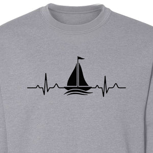 Sailing Heartbeat Sweatshirt, Sailboat Graphic Crewneck for Boaters, Captains and Lake Lovers