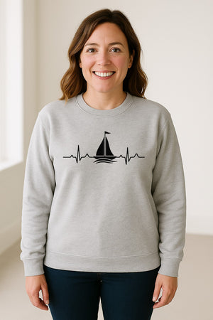 Sailing Heartbeat Sweatshirt, Sailboat Graphic Crewneck for Boaters, Captains and Lake Lovers