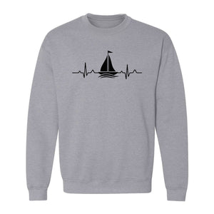 Sailing Heartbeat Sweatshirt, Sailboat Graphic Crewneck for Boaters, Captains and Lake Lovers
