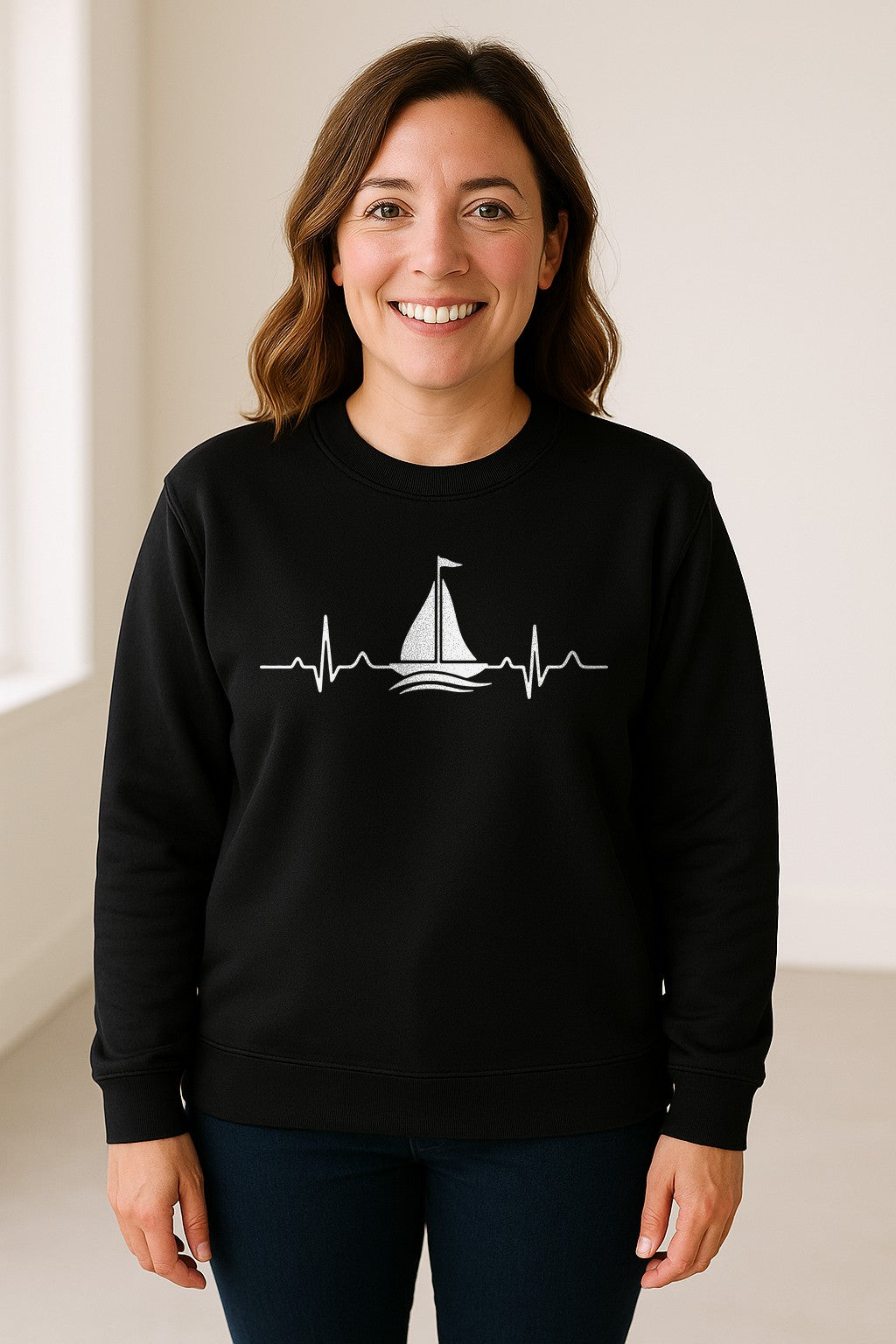 Sailing Heartbeat Sweatshirt, Sailboat Graphic Crewneck for Boaters, Captains and Lake Lovers