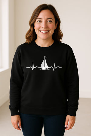 Sailing Heartbeat Sweatshirt, Sailboat Graphic Crewneck for Boaters, Captains and Lake Lovers