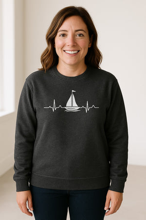 Sailing Heartbeat Sweatshirt, Sailboat Graphic Crewneck for Boaters, Captains and Lake Lovers