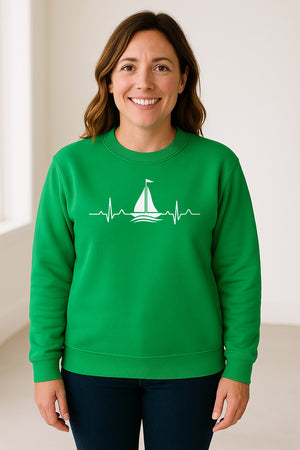 Sailing Heartbeat Sweatshirt, Sailboat Graphic Crewneck for Boaters, Captains and Lake Lovers