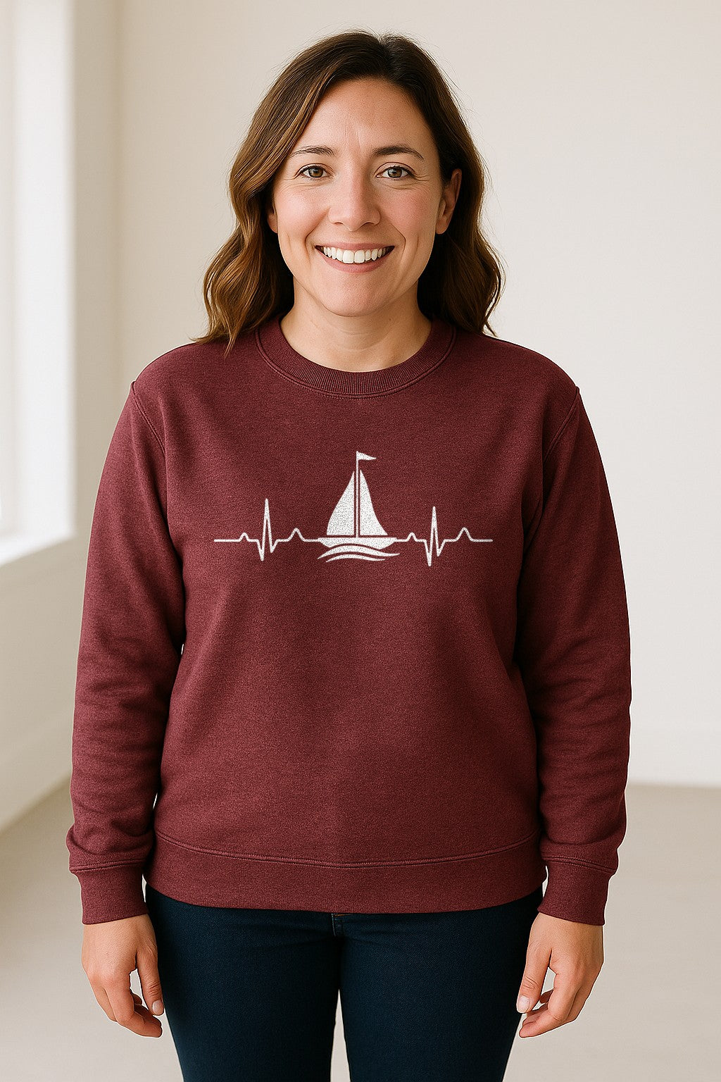 Sailing Heartbeat Sweatshirt, Sailboat Graphic Crewneck for Boaters, Captains and Lake Lovers