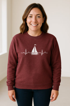 Sailing Heartbeat Sweatshirt, Sailboat Graphic Crewneck for Boaters, Captains and Lake Lovers
