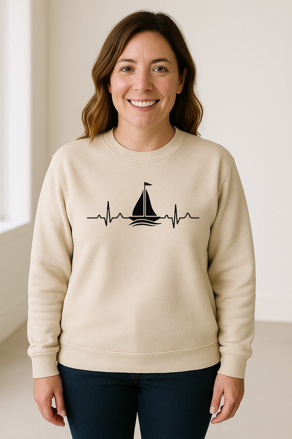 Sailing Heartbeat Sweatshirt, Sailboat Graphic Crewneck for Boaters, Captains and Lake Lovers