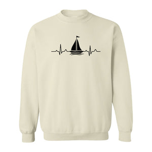 Sailing Heartbeat Sweatshirt, Sailboat Graphic Crewneck for Boaters, Captains and Lake Lovers