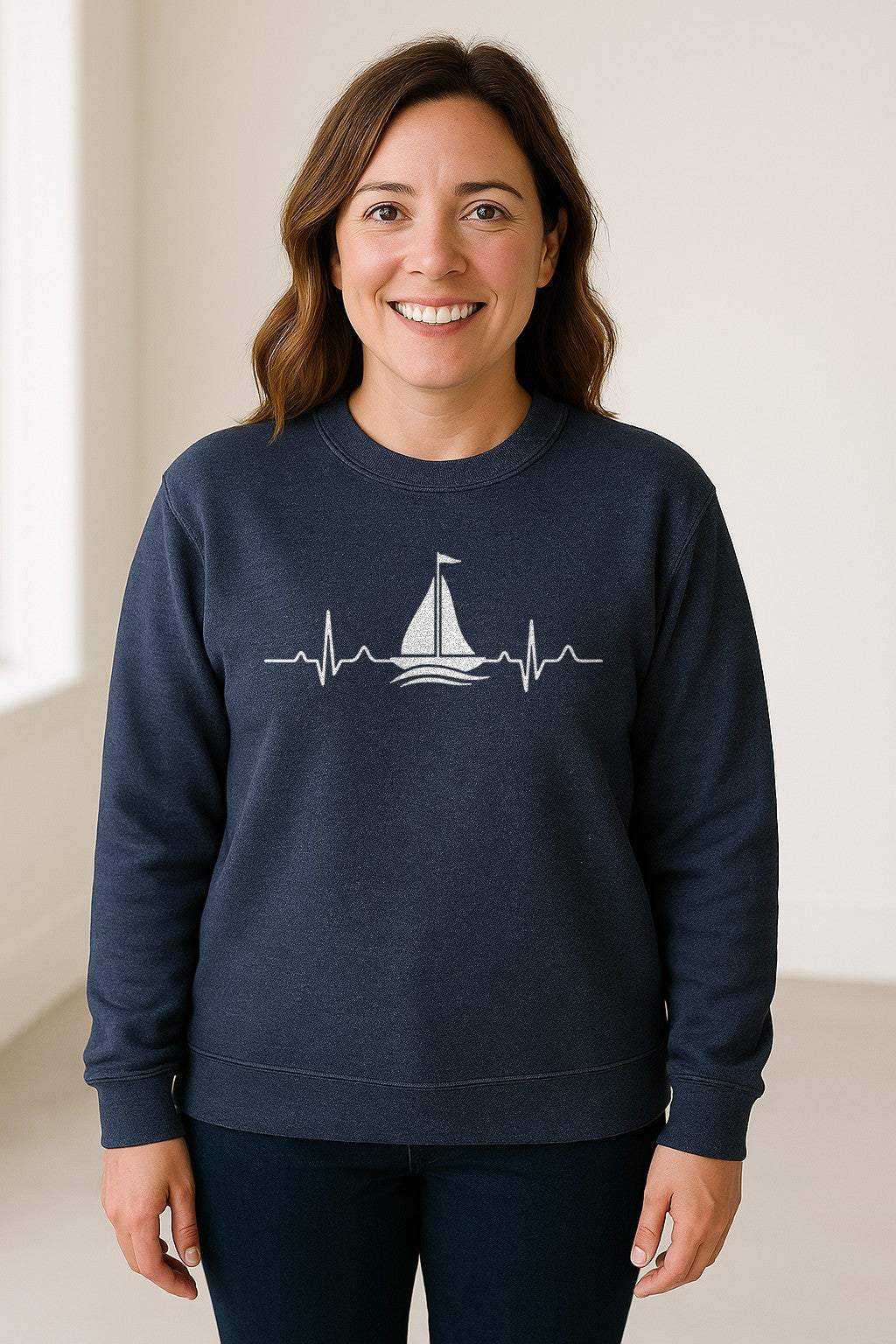Sailing Heartbeat Sweatshirt, Sailboat Graphic Crewneck for Boaters, Captains and Lake Lovers