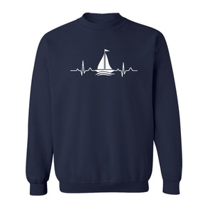 Sailing Heartbeat Sweatshirt, Sailboat Graphic Crewneck for Boaters, Captains and Lake Lovers