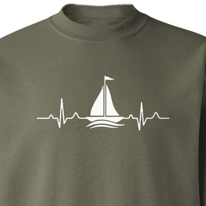 Sailing Heartbeat Sweatshirt, Sailboat Graphic Crewneck for Boaters, Captains and Lake Lovers