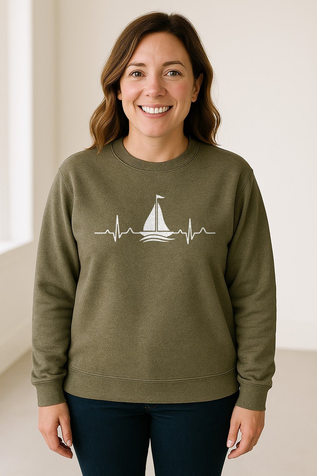 Sailing Heartbeat Sweatshirt, Sailboat Graphic Crewneck for Boaters, Captains and Lake Lovers
