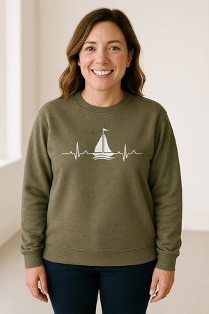 Sailing Heartbeat Sweatshirt, Sailboat Graphic Crewneck for Boaters, Captains and Lake Lovers