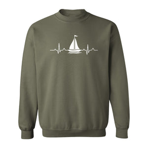 Sailing Heartbeat Sweatshirt, Sailboat Graphic Crewneck for Boaters, Captains and Lake Lovers