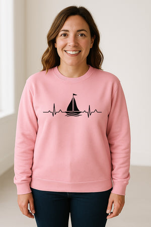Sailing Heartbeat Sweatshirt, Sailboat Graphic Crewneck for Boaters, Captains and Lake Lovers