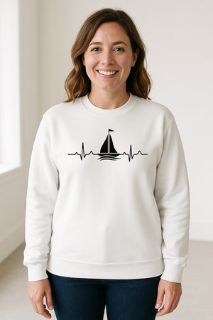 Sailing Heartbeat Sweatshirt, Sailboat Graphic Crewneck for Boaters, Captains and Lake Lovers