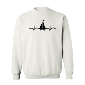 Sailing Heartbeat Sweatshirt, Sailboat Graphic Crewneck for Boaters, Captains and Lake Lovers