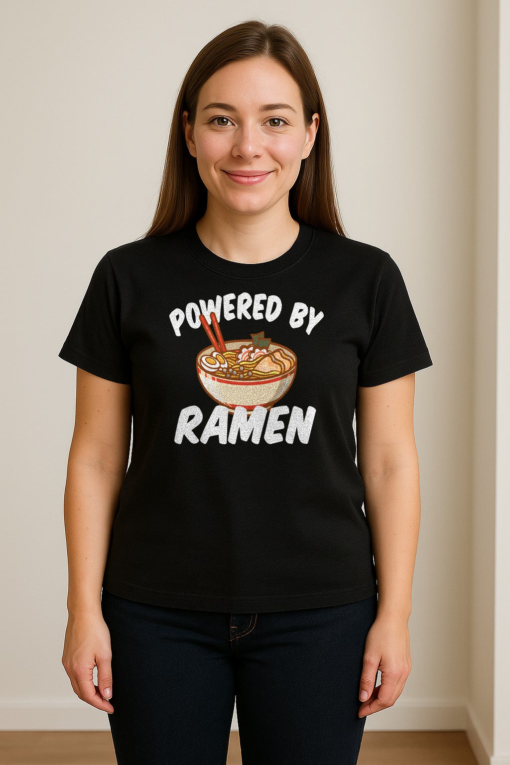 Ramen T-Shirt, Powered By Noodle Bowl Graphic for Foodies and Japanese Cuisine Lovers