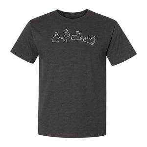 Rabbit T-Shirt, Four Cute Bunny Poses Outline Graphic for Animal Lovers and Spring Gifts