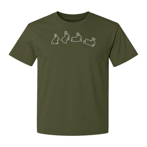 Rabbit T-Shirt, Four Cute Bunny Poses Outline Graphic for Animal Lovers and Spring Gifts