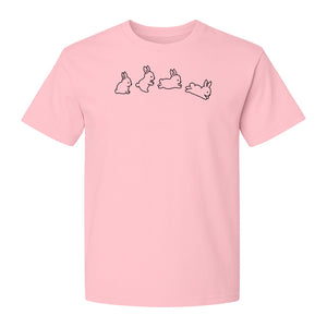 Rabbit T-Shirt, Four Cute Bunny Poses Outline Graphic for Animal Lovers and Spring Gifts